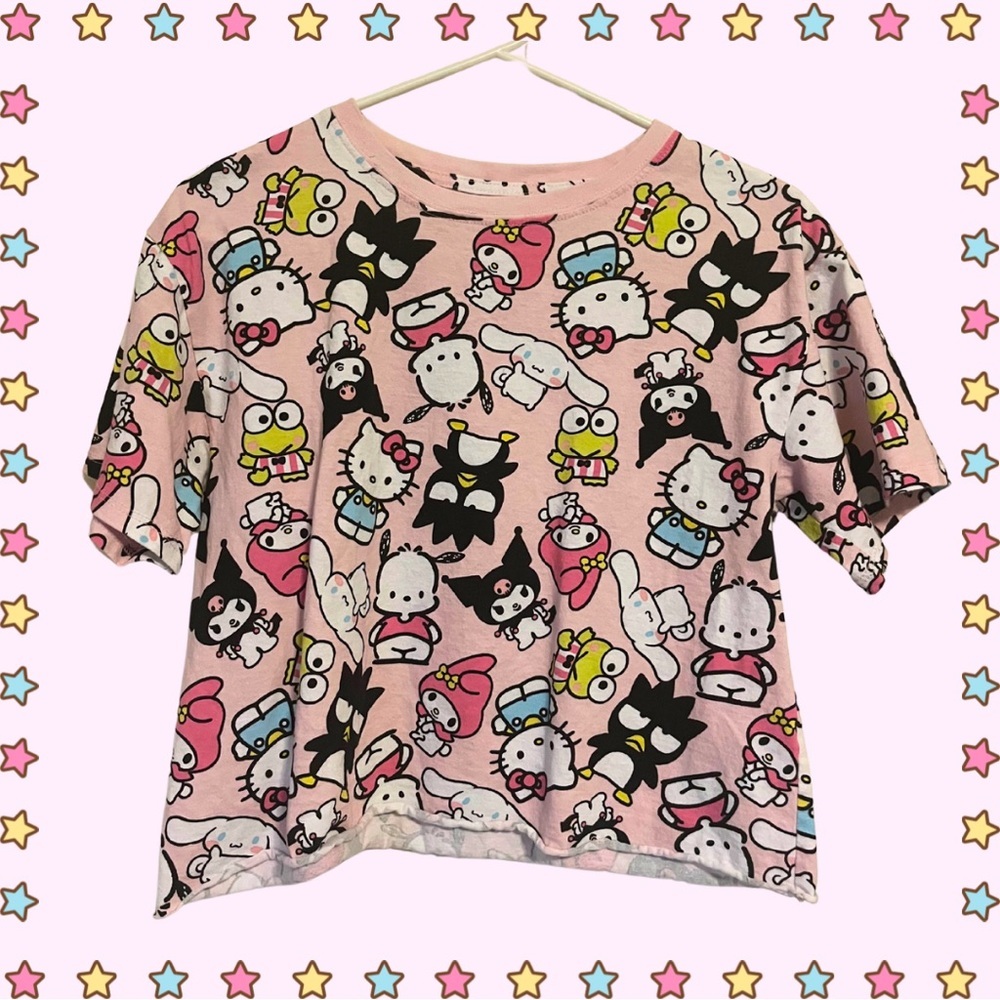 Sanrio Multi Character Boxy Crop Top Pink Hello Kitty Y2K Harajuku Gyaru